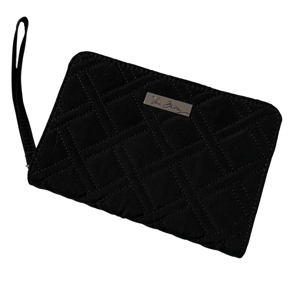 Y2K Vera Bradley Wristlet Wallet Zip Classic Quilted Black Leaf print interior